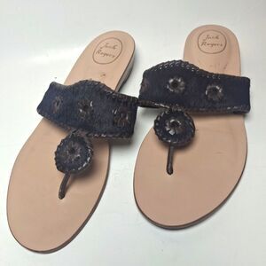 Jack Rogers Thong Sandal Shoe Brown Women 11M Calf Hair Western Summer Vacation
